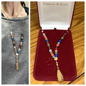 NIB Camrose & Kross JBK Jacqueline Kennedy Greek Worry Bead Tassel Necklace